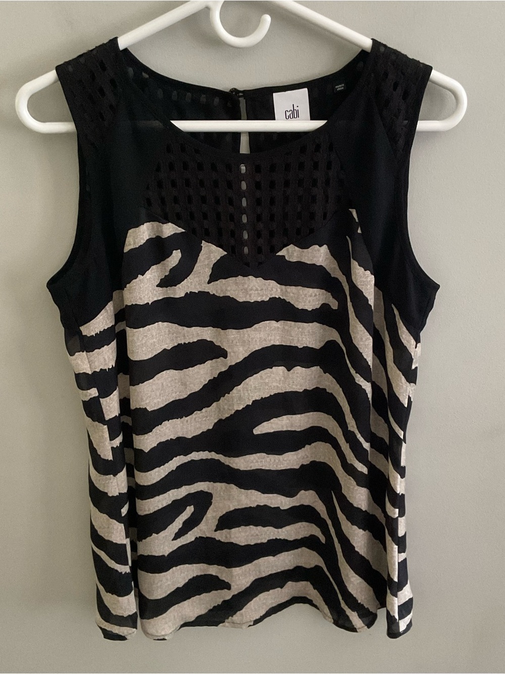 CAbi Black and Beige-tan sheer Zebra-Print Sleeveless Camisole